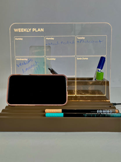 Weekly planner LED board and desk organizer
