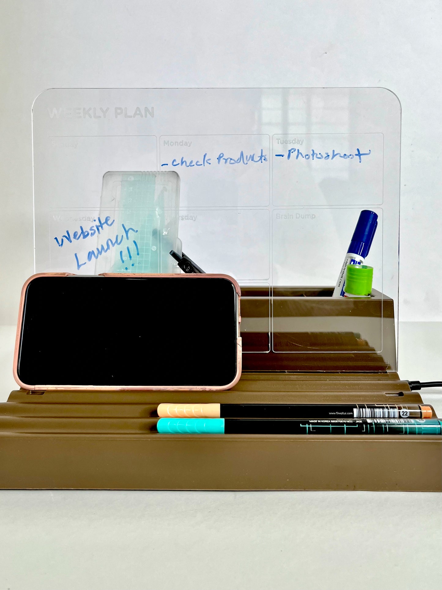 Weekly planner LED board and desk organizer