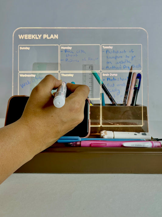 Weekly planner LED board and desk organizer
